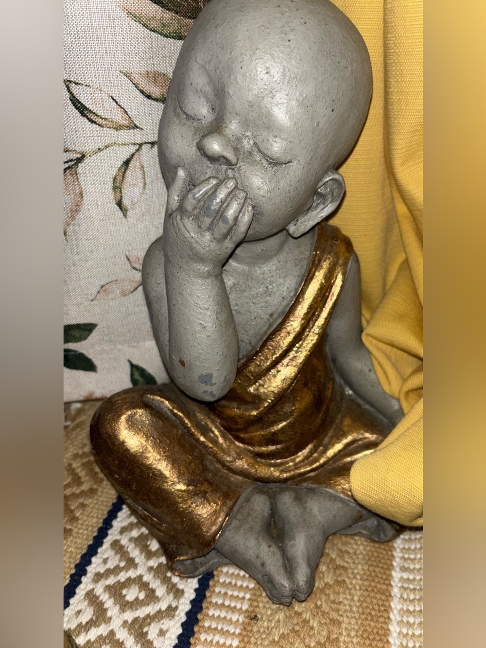 Decorative Meditating Baby Monk Statue in Gray and Gold - Brand Unspecified Na - Picture 2 of 3